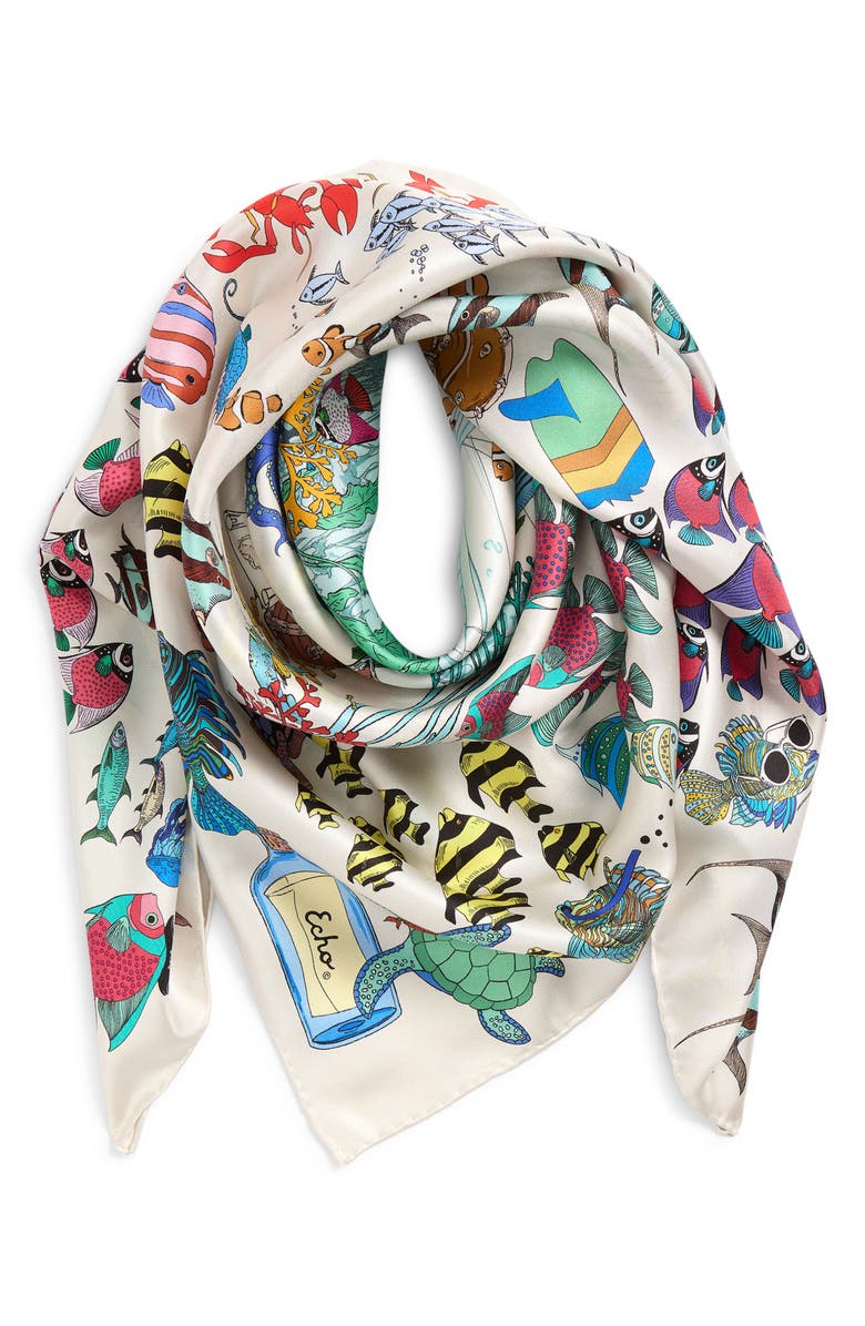 Echo Lost at Sea Silk Scarf, Main, color, White Multi