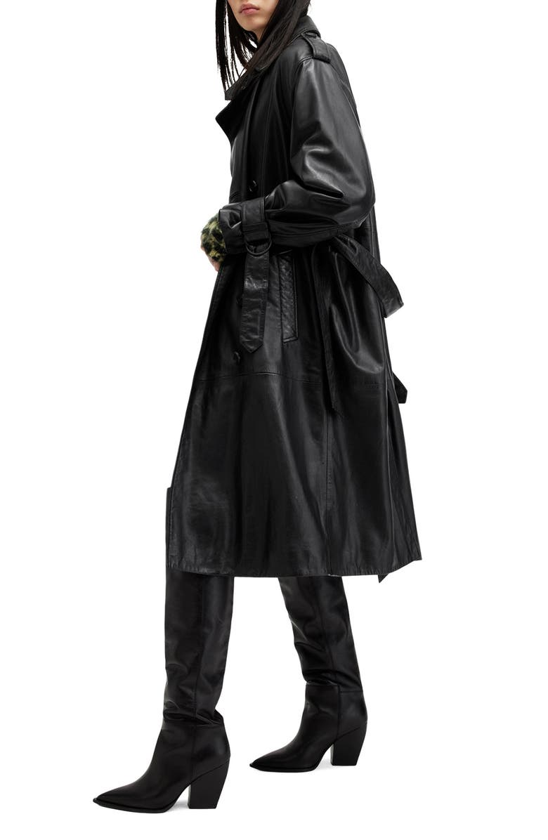 AllSaints Hendry Leather Trench Coat, Alternate, color,