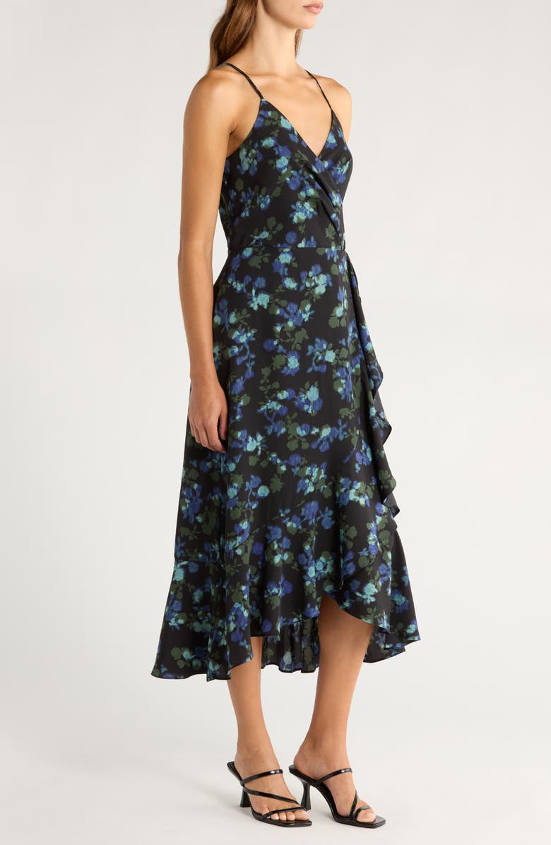 Chelsea28 Faux Wrap Midi Dress, Alternate, color, Black- Blue Floral
