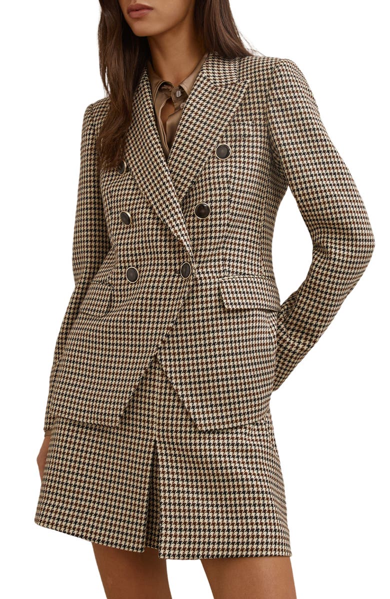 Reiss Hartley Houndstooth Double Breasted Blazer, Main, color, Neutral Check
