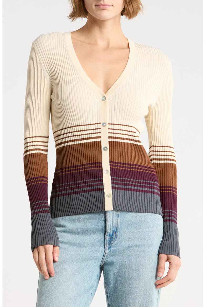 Striped V-Neck Cardigan, Main, color, IVORY STRIPE COMBO