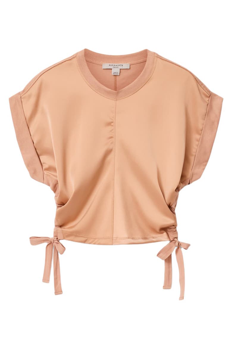 Mira Cinched Side Satin T-Shirt, Alternate, color, TUSCAN PINK