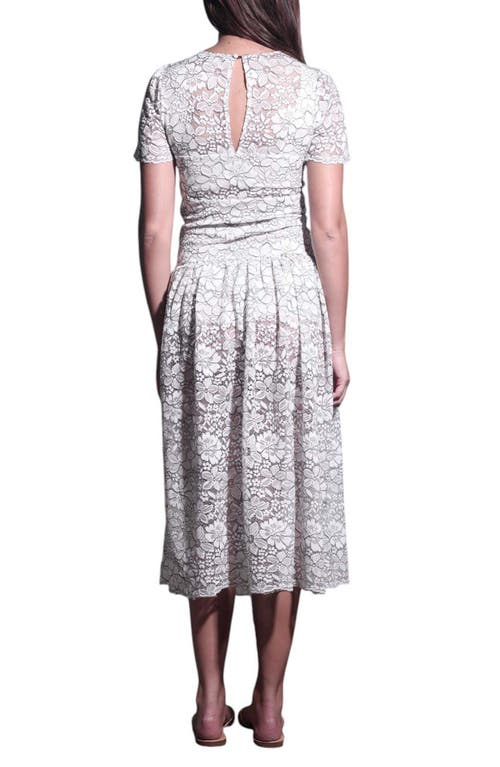 Shop Walter Baker Mila Short Sleeve Drop Waist Lace Midi Dress In Windsor Lace Ivory