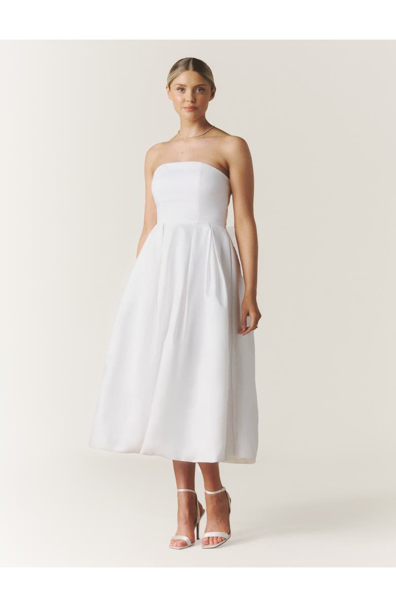 Six Stories Bandeau Bow Back Pleated Midi Dress, Main, color, White