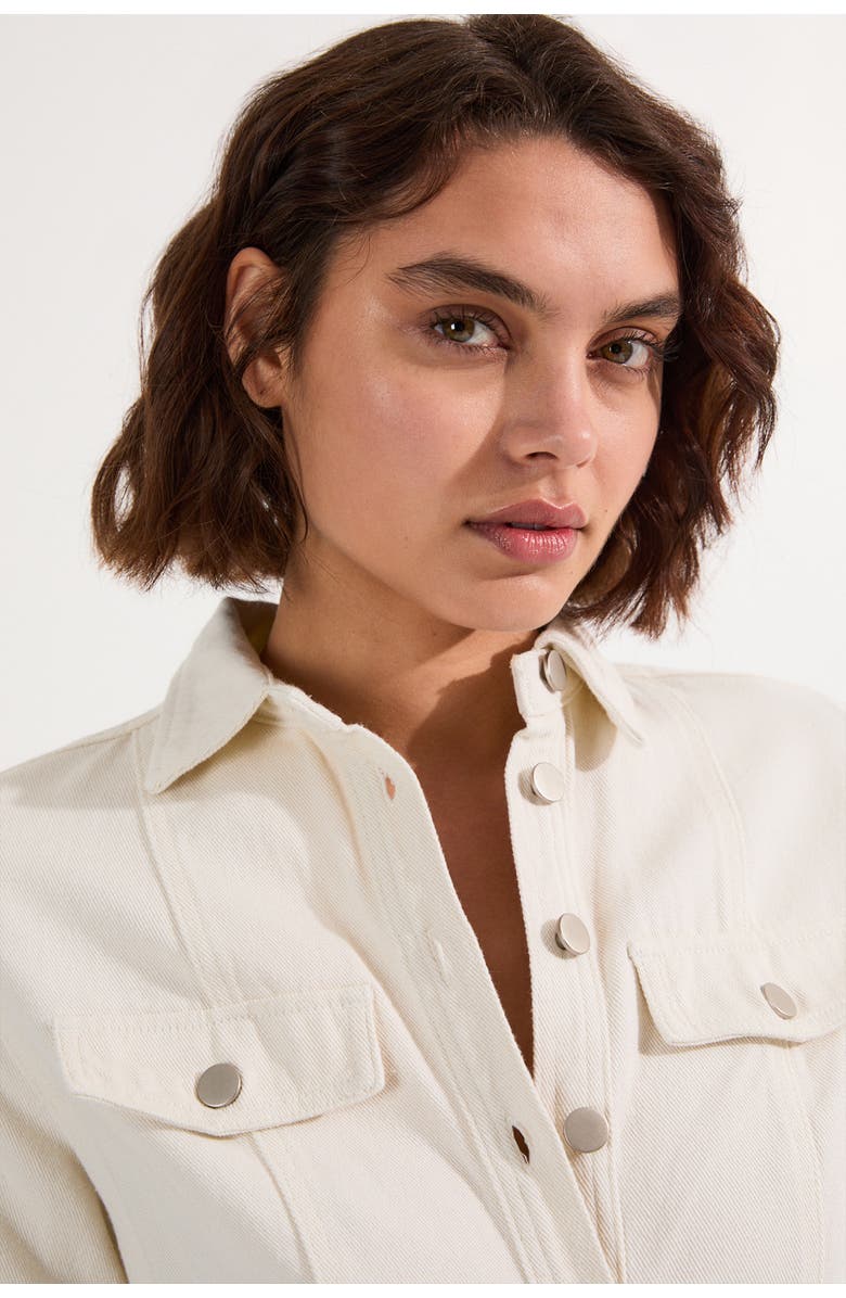 Karen Millen Denim Midi Shirt Dress, Alternate, color, Cream