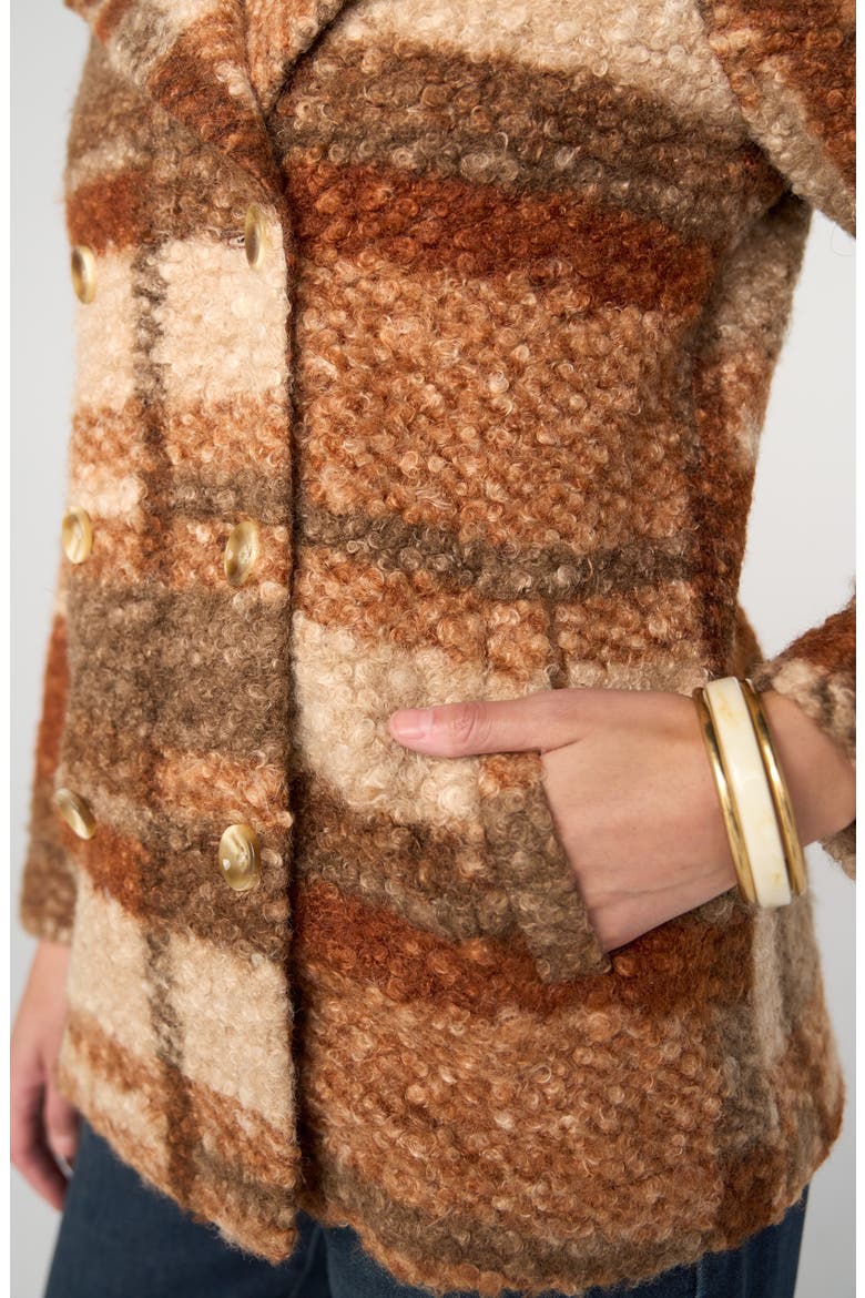 Double Breasted Plaid High Pile Fleece Coat, Alternate, color, NUTMEG MULTI