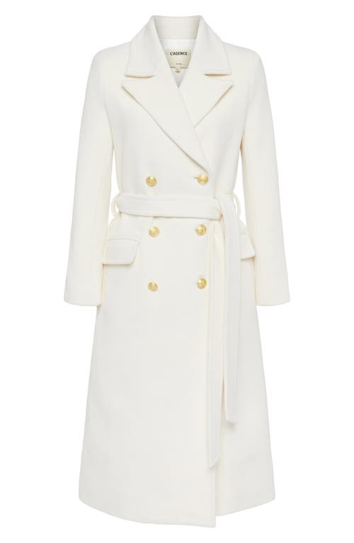 L Agence L'agence Olina Belted Wool Blend Trench Coat In Ivory