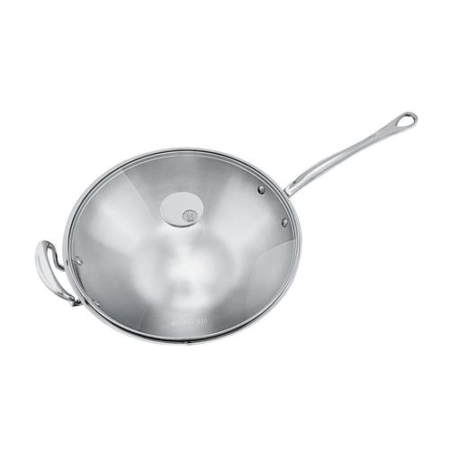 Mauviel M'cook 12.5 Inch Stainless Steel Wok With Long Handle And Helper Handle In Silver