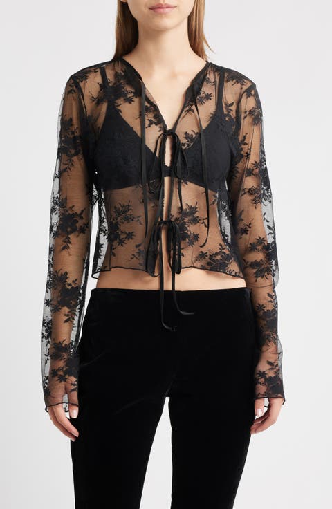 Camille Velvet Trim Sheer Crop Top