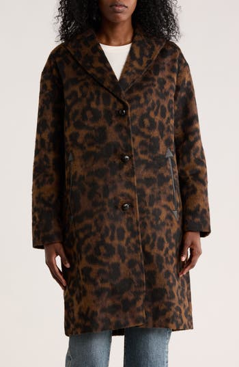 Lucky Brand Notch Lapel Faux Leather Trim Western Coat In Animal Print