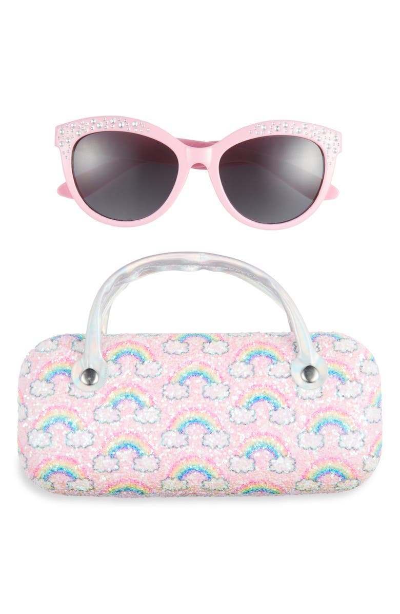 Capelli New York Kids' Crystal Embellished Sunglasses & Glitter Rainbow Case Set, Main, color, 