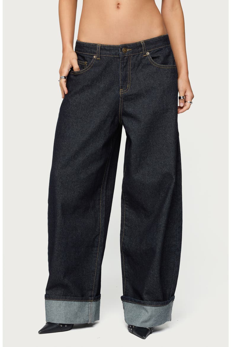 Kella Low Rise Baggy Wide Leg Cuffed Jeans, Main, color, INDIGO-BLUE-RAW-WASH
