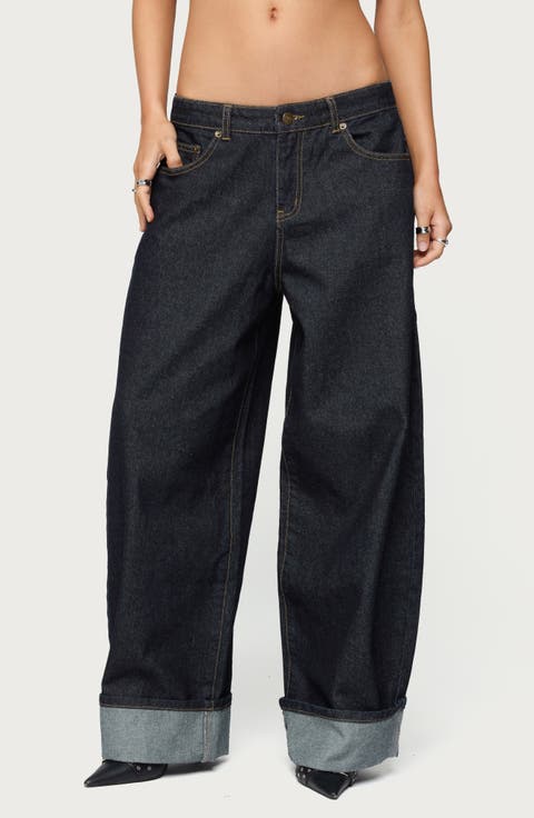 Kella Low Rise Baggy Wide Leg Cuffed Jeans (Petite)