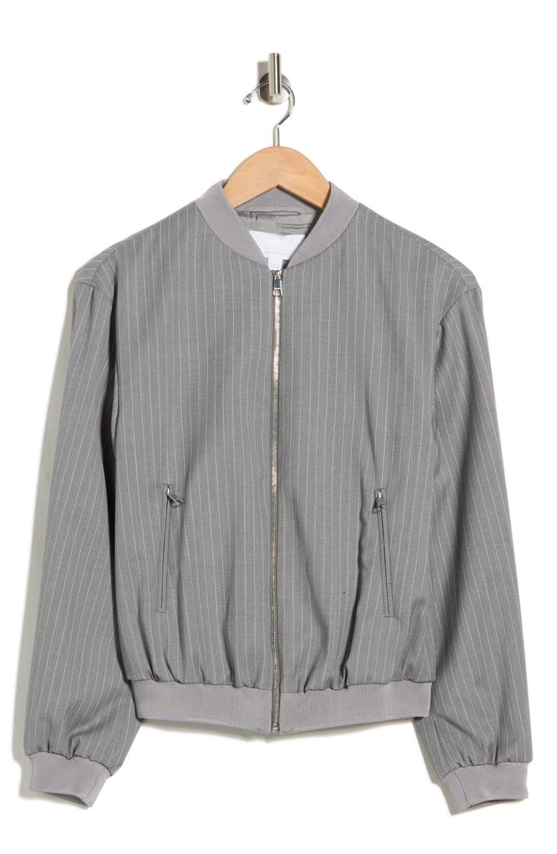 BOSS Jelansa Pinstripe Wool Bomber Jacket, Main, color, Grey