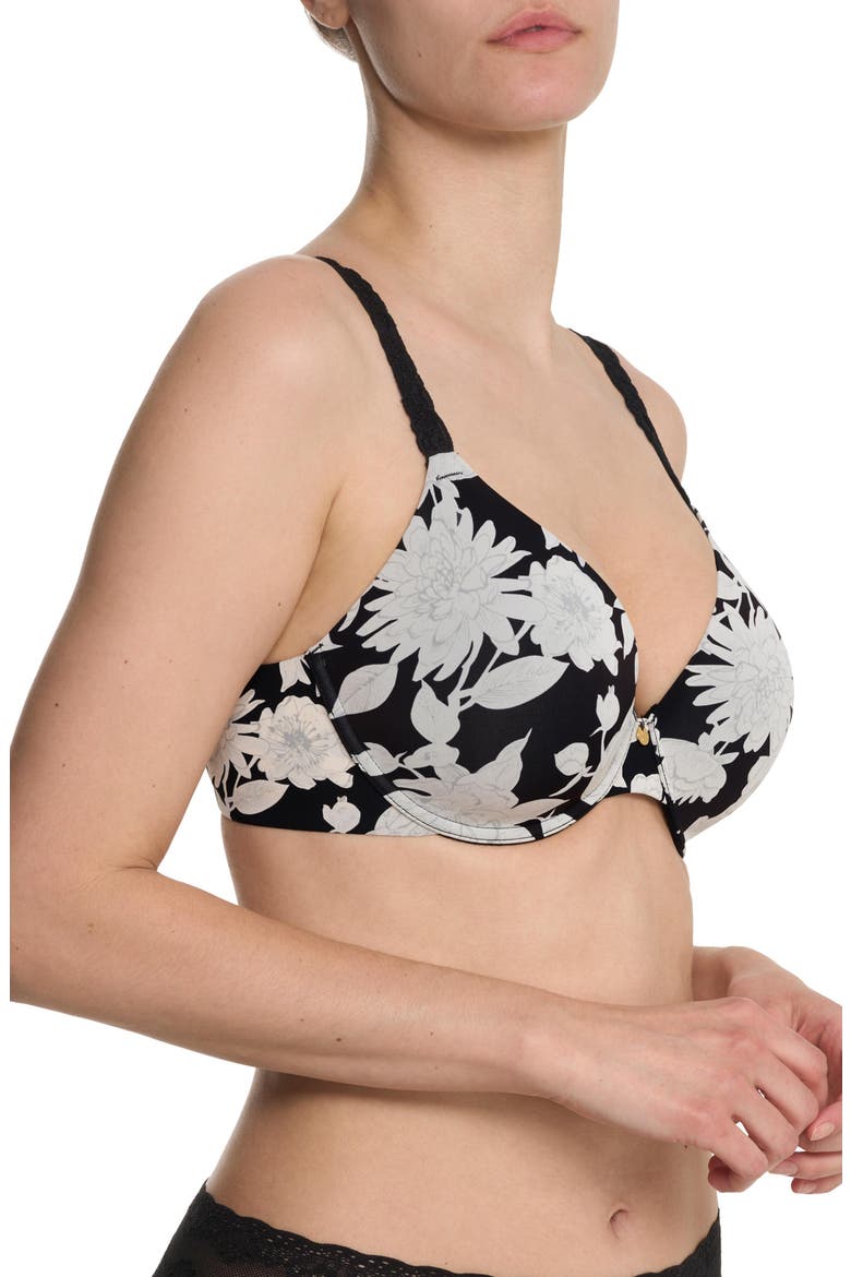 Pure Luxe Plunge Underwire T-Shirt Bra, Alternate, color, BLACK GARDEN ROSE PRINT