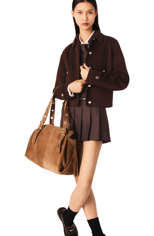 Maje Short Reversible Coat In Brown