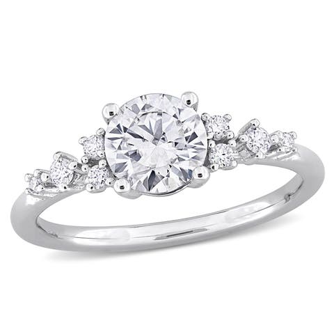 Moissanite Cluster Engagement Ring Sterling Silver