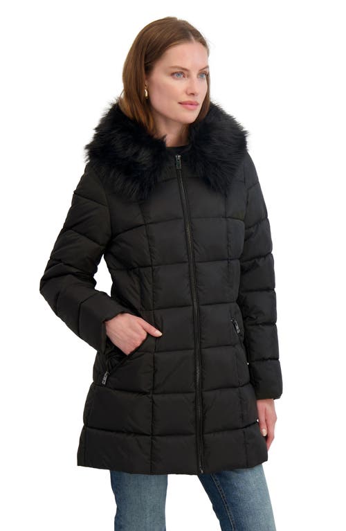 Tahari Brie Faux Fur Puffer Coat In Black