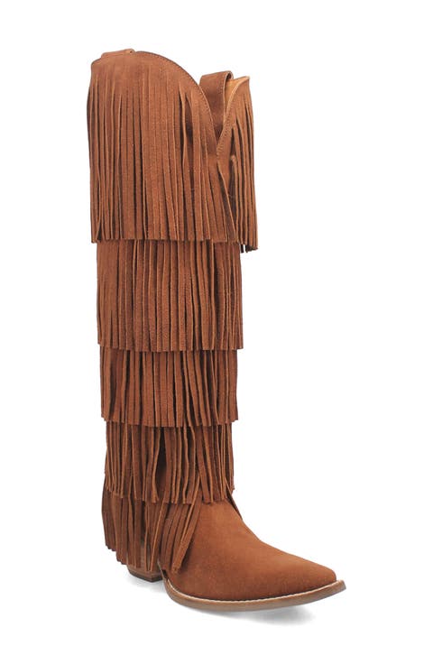 Wild Child Fringe Knee High Western Boot (Women) (Narrow Calf)