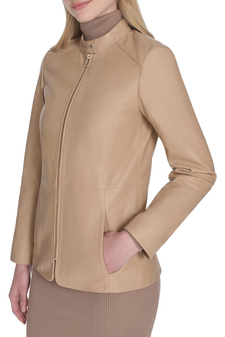 Leather Biker Jacket, Alternate, color, SESAME