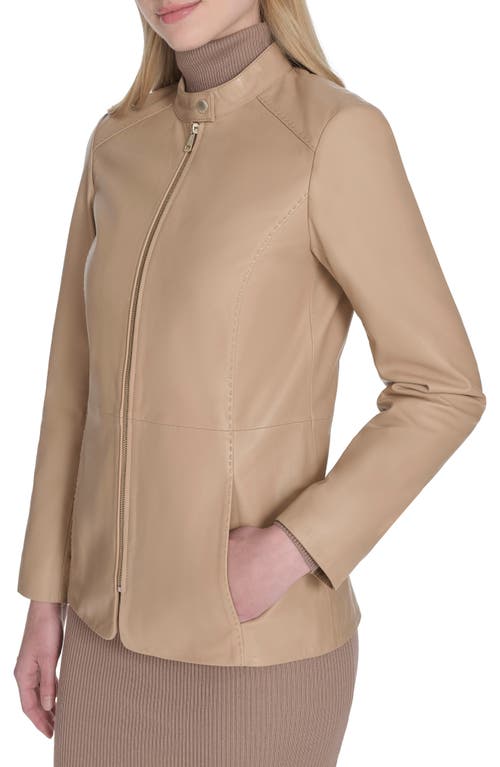 Cole Haan Leather Biker Jacket In Brown