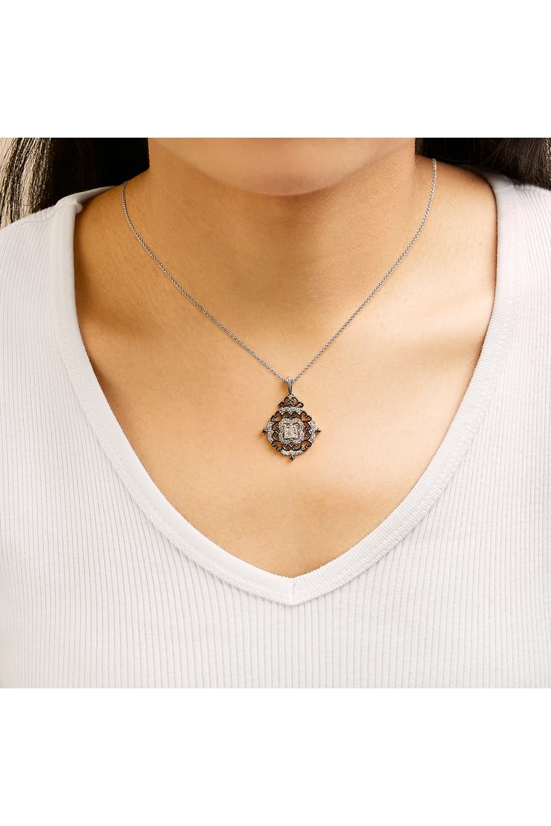 Black Rhodium Plated Sterling Silver 3/4 Cttw Diamond Ornate Medallion Pendant Necklace, Alternate, color, Silver