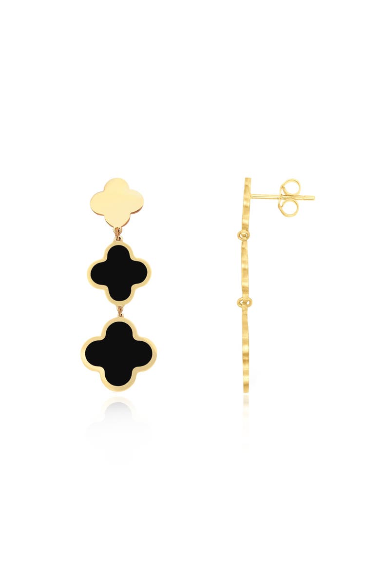 Onyx Graduating Clover Dangle Earrings, Main, color, Onyx