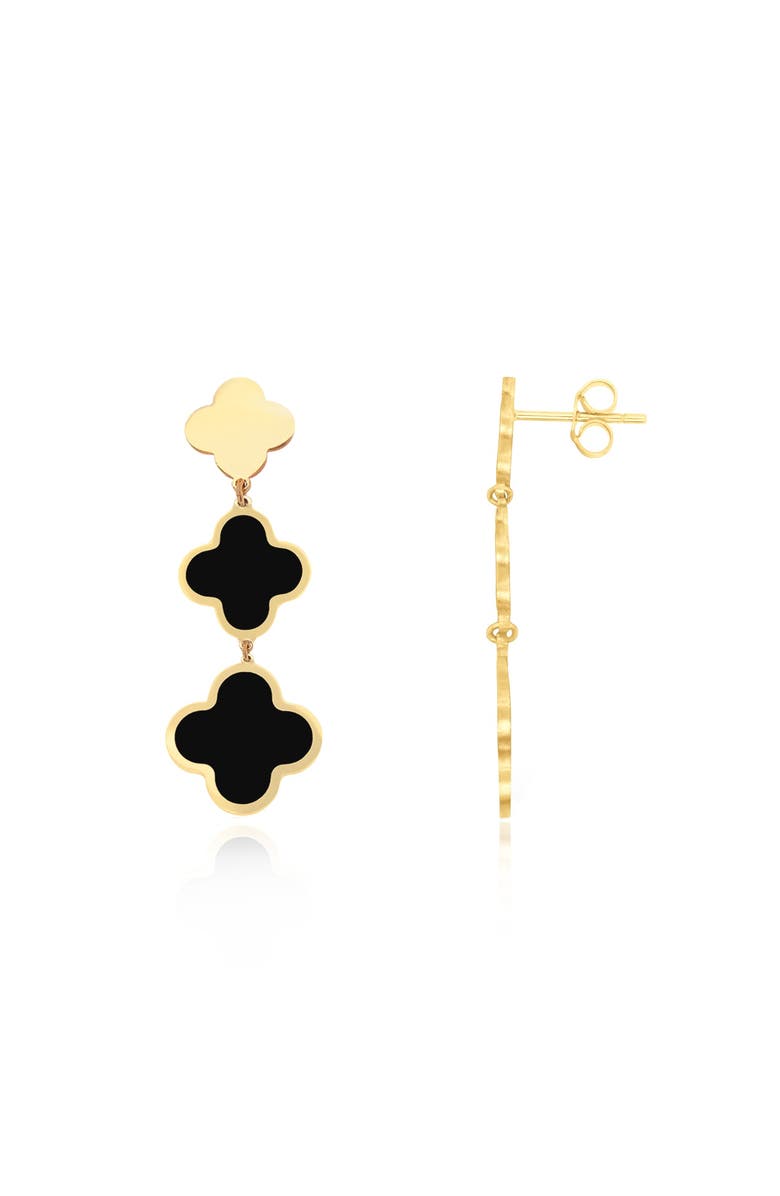 The Lovery Fine Jewelry Onyx Graduating Clover Dangle Earrings, Main, color, Onyx