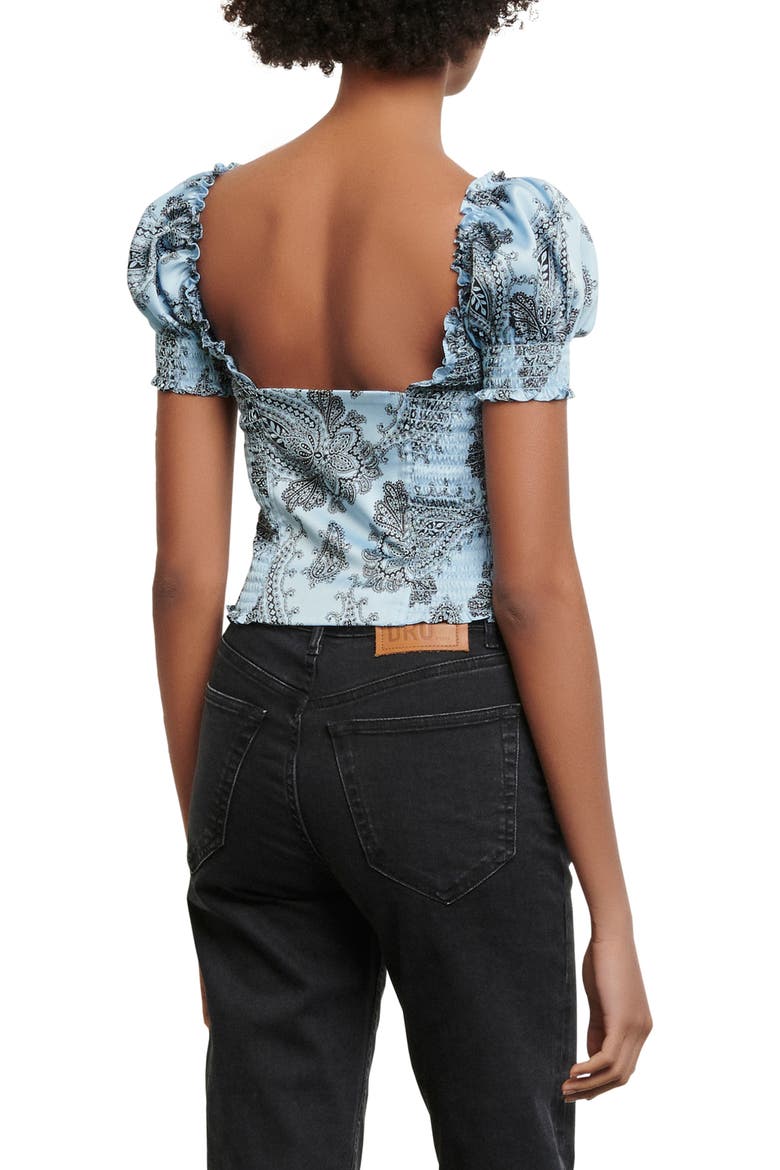 Beleen Paisley Smocked Crop Top, Alternate, color, BLUE