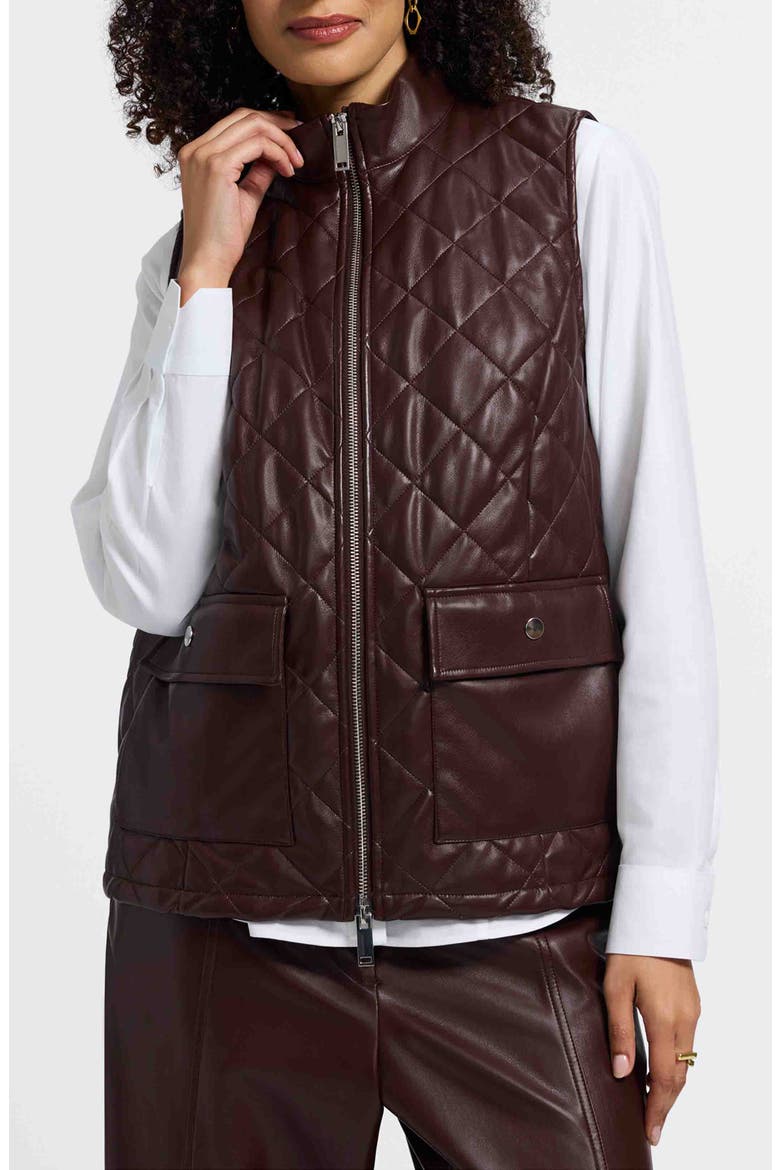 Billie Faux Leather Diamond Quilted Vest, Main, color, CHICORY COFFEE