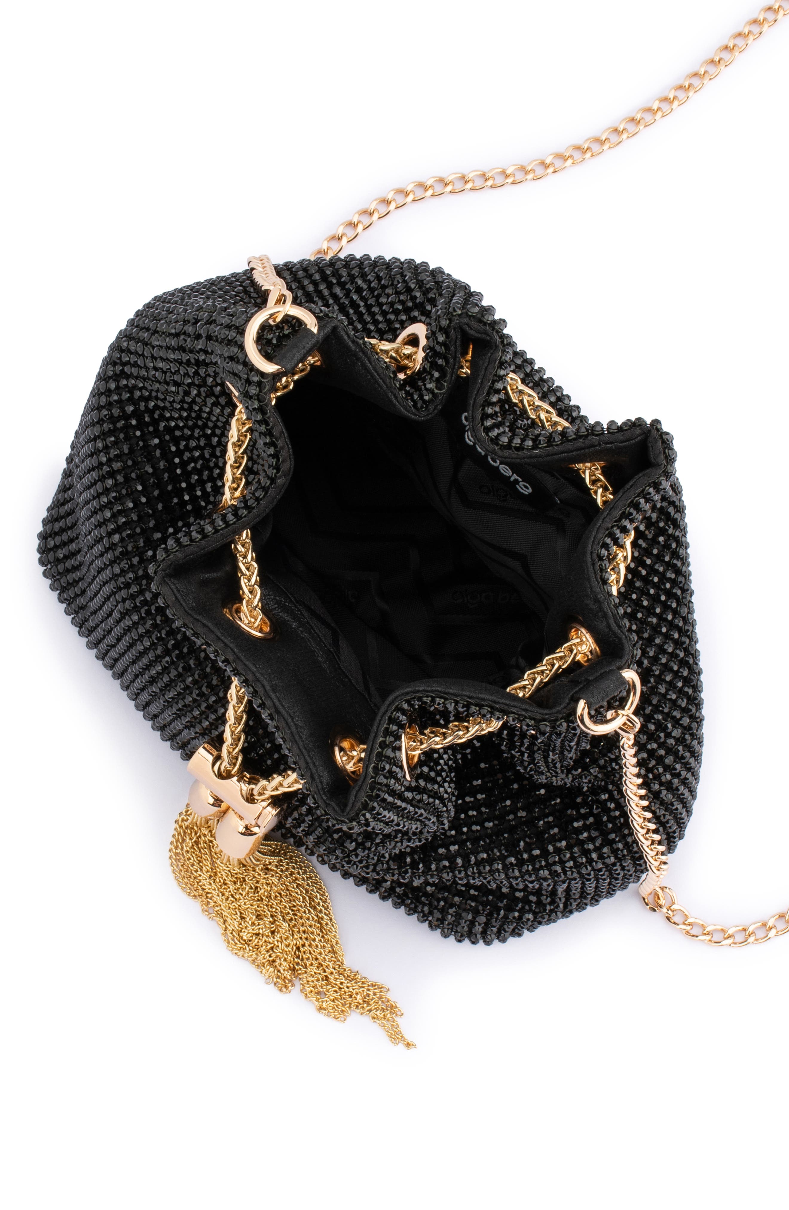 Olga Berg Miranda Drawstring Bucket Bag, Alternate, color, Black