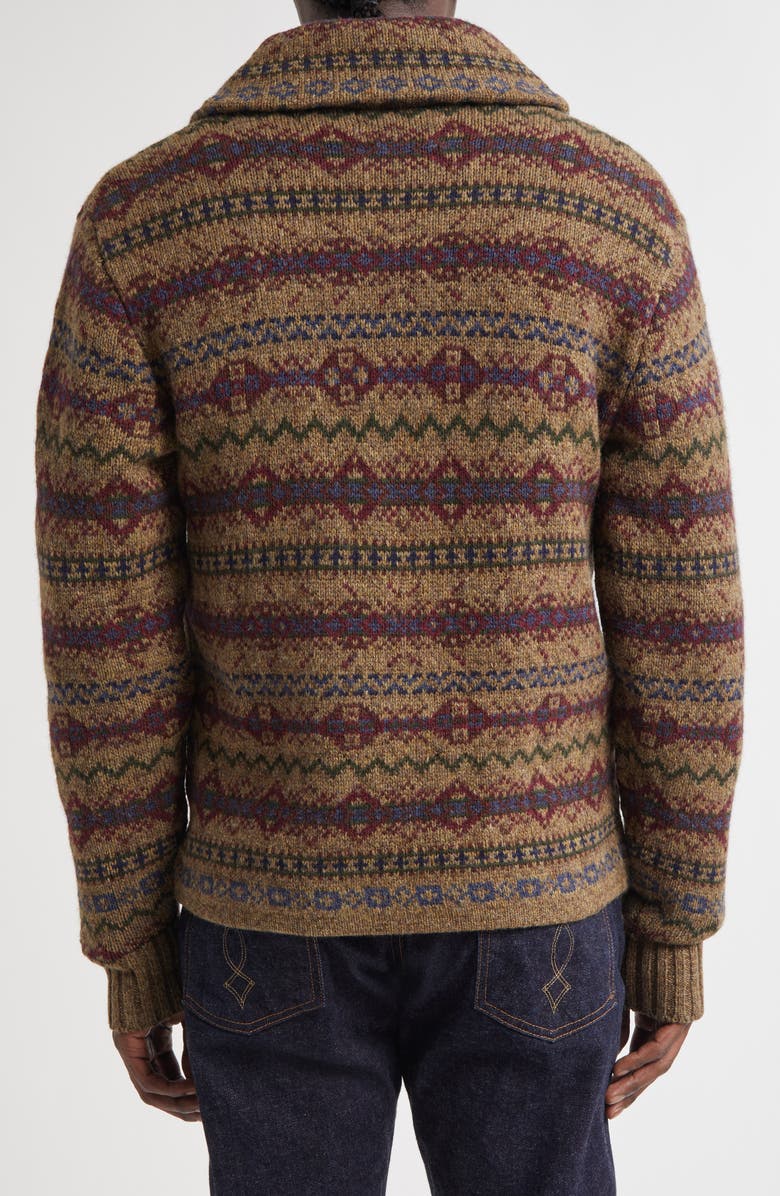 Double RL Fair Isle Wool Cardigan, Alternate, color, Loden Heather Multi