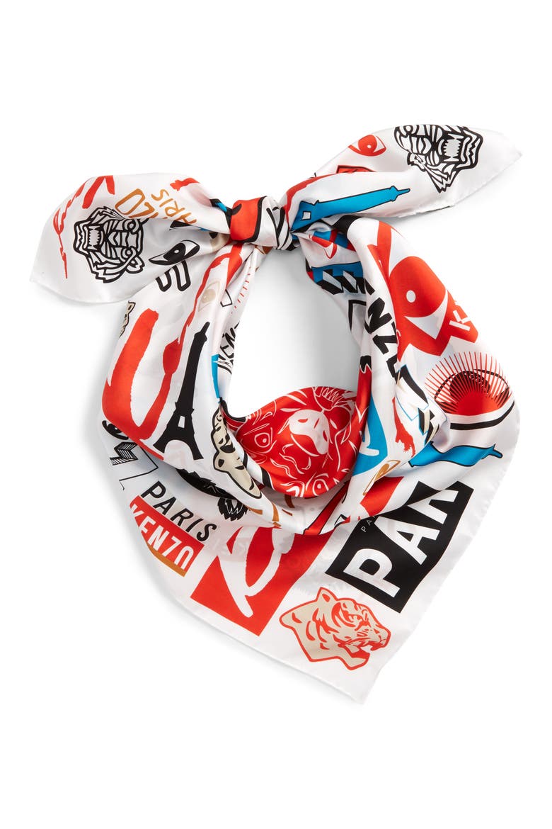 Tiger Poster Silk Square Scarf, Alternate, color, WHITE
