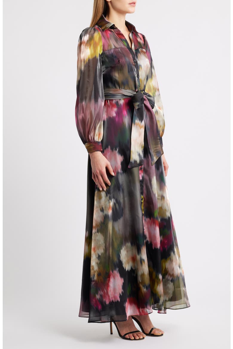 Abstract Floral Long Sleeve Organza Gown, Alternate, color, BLACK MULTI