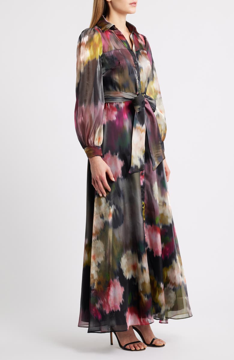 Julia Jordan Abstract Floral Long Sleeve Organza Gown, Alternate, color, Black Multi