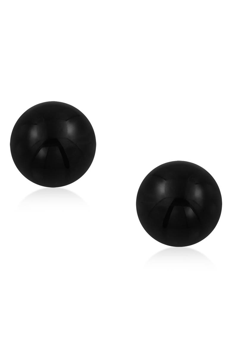 BLING JEWELRY Sterling Silver Semi-Precious Stone 10mm Ball Stud Earrings, Main, color, Onyx