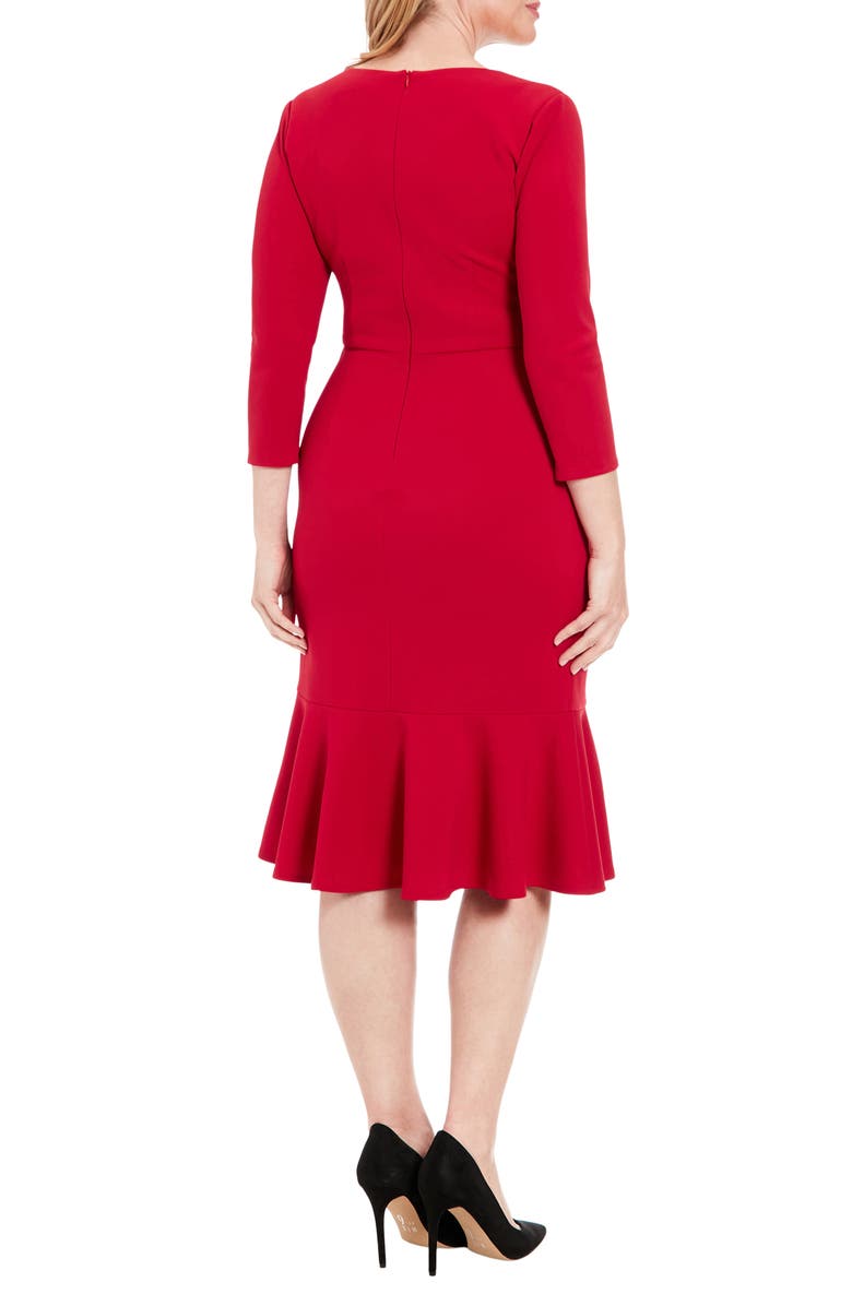 London Times V-Neck Scuba Crepe Sheath Dress, Alternate, color, Chili