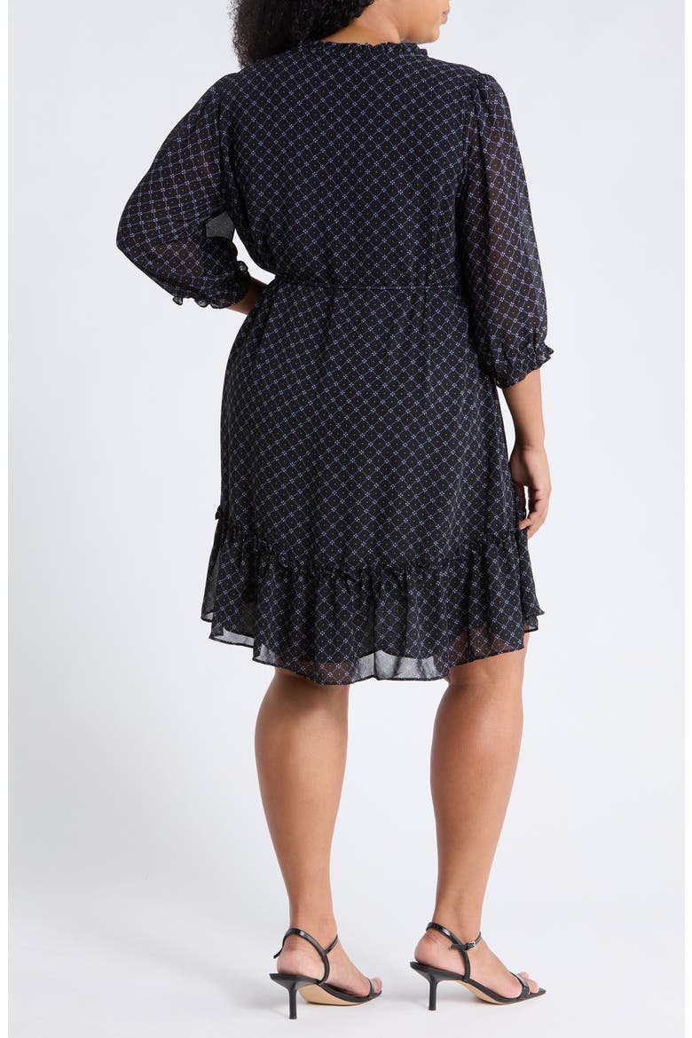 Ruffled V-Neck Mini Dress, Alternate, color, RICH BLACK
