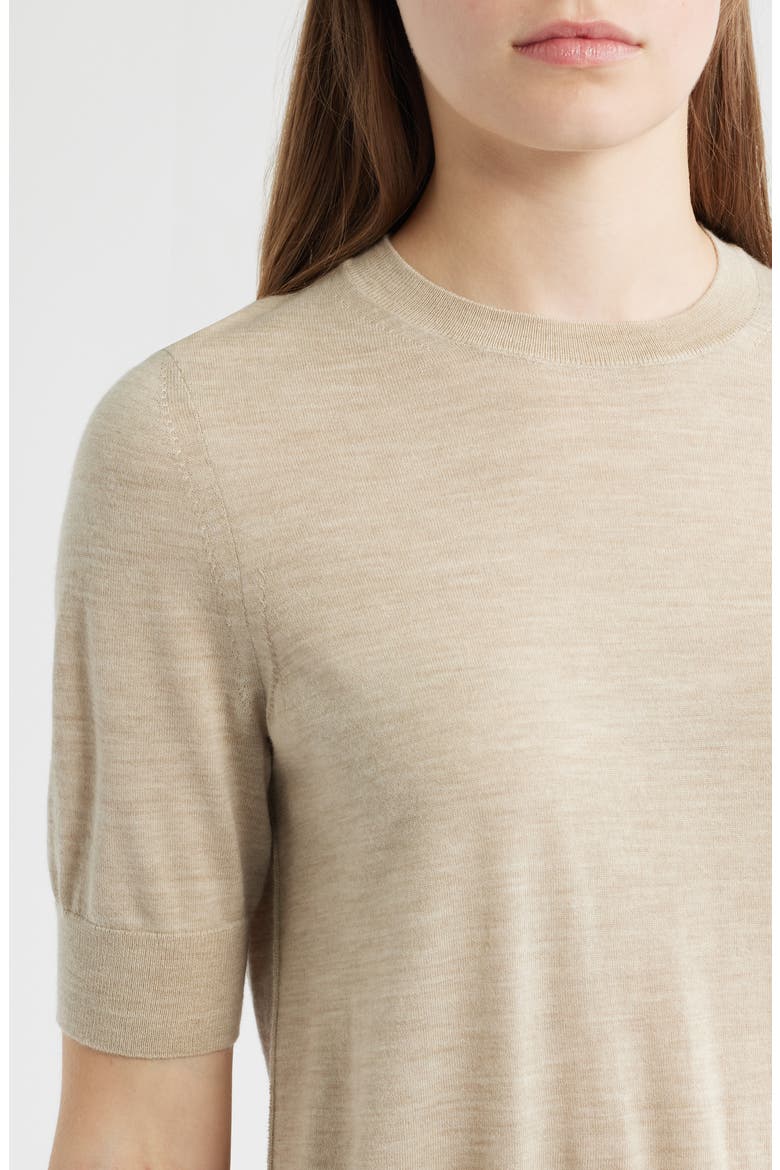 Farbella Short Sleeve Virgin Wool Sweater, Alternate, color, LT BGE