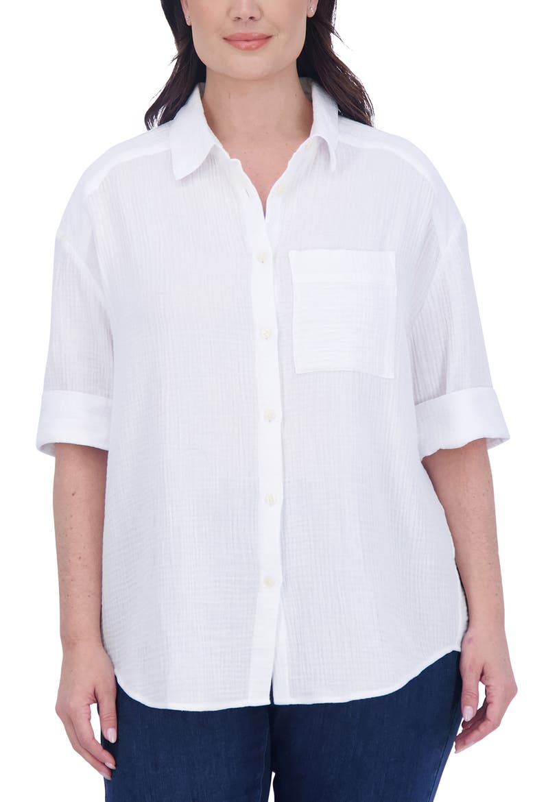 Joanna Cotton Gauze Button-Up Shirt, Main, color, WHITE