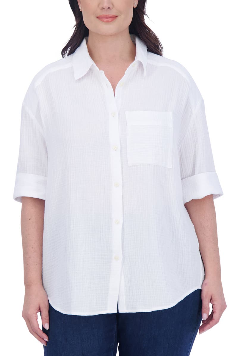 Foxcroft Joanna Cotton Gauze Button-Up Shirt, Main, color,