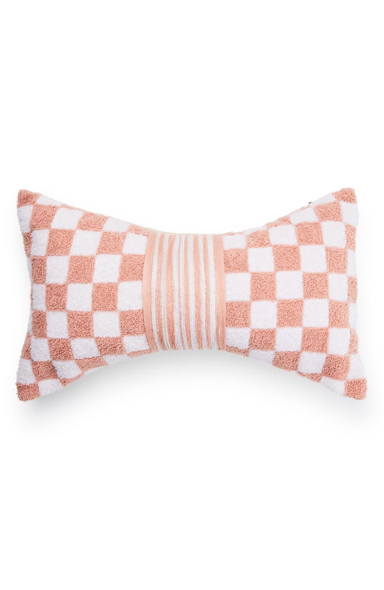 MACKENZIE CHILDS Pink Check Chenille Bow Throw Pillow, Main, color, Pink