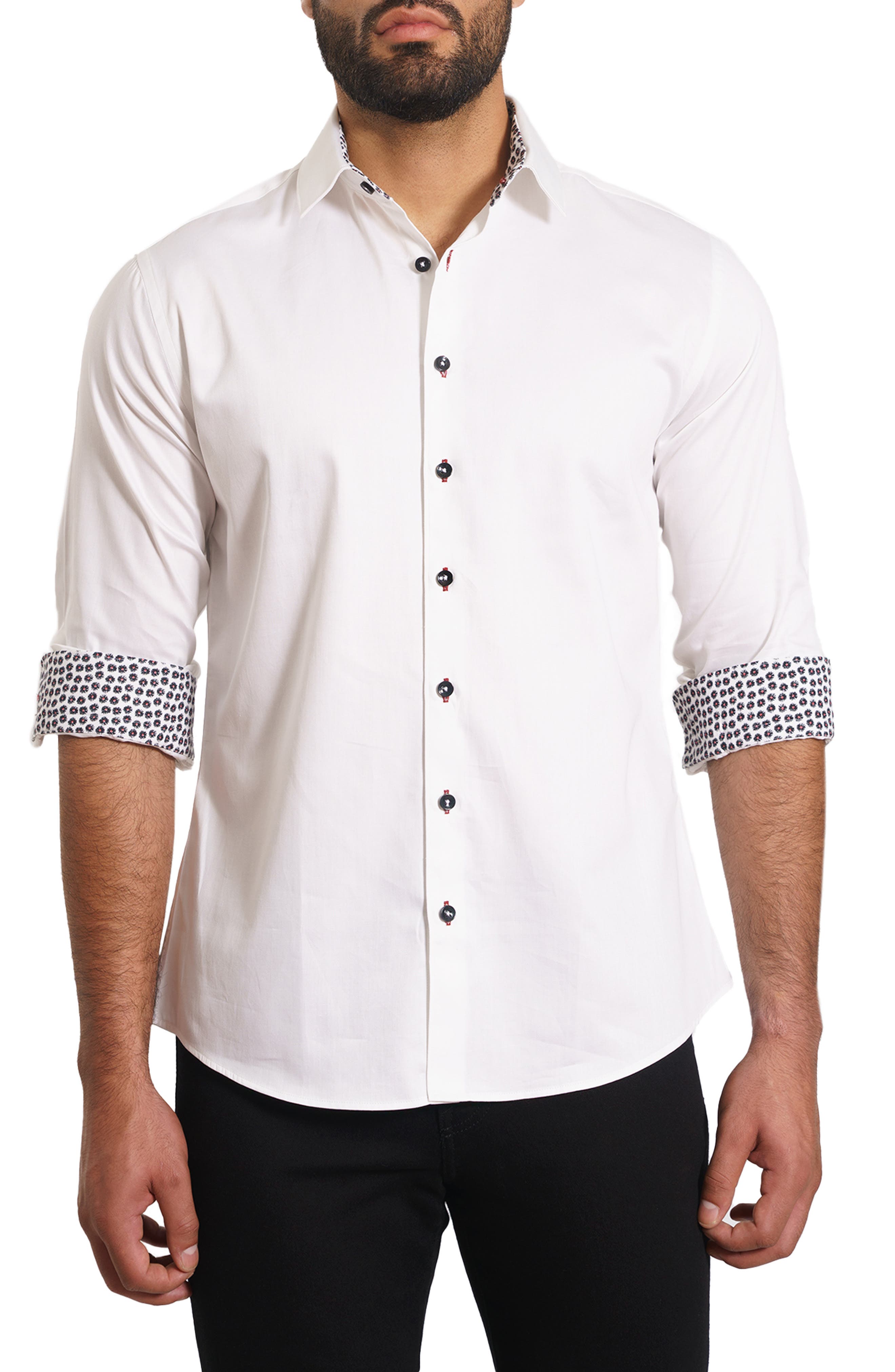 Jared Lang Trim Fit Solid Cotton Button-Up Shirt