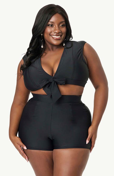 Plus Size High Waist Swim Shorts