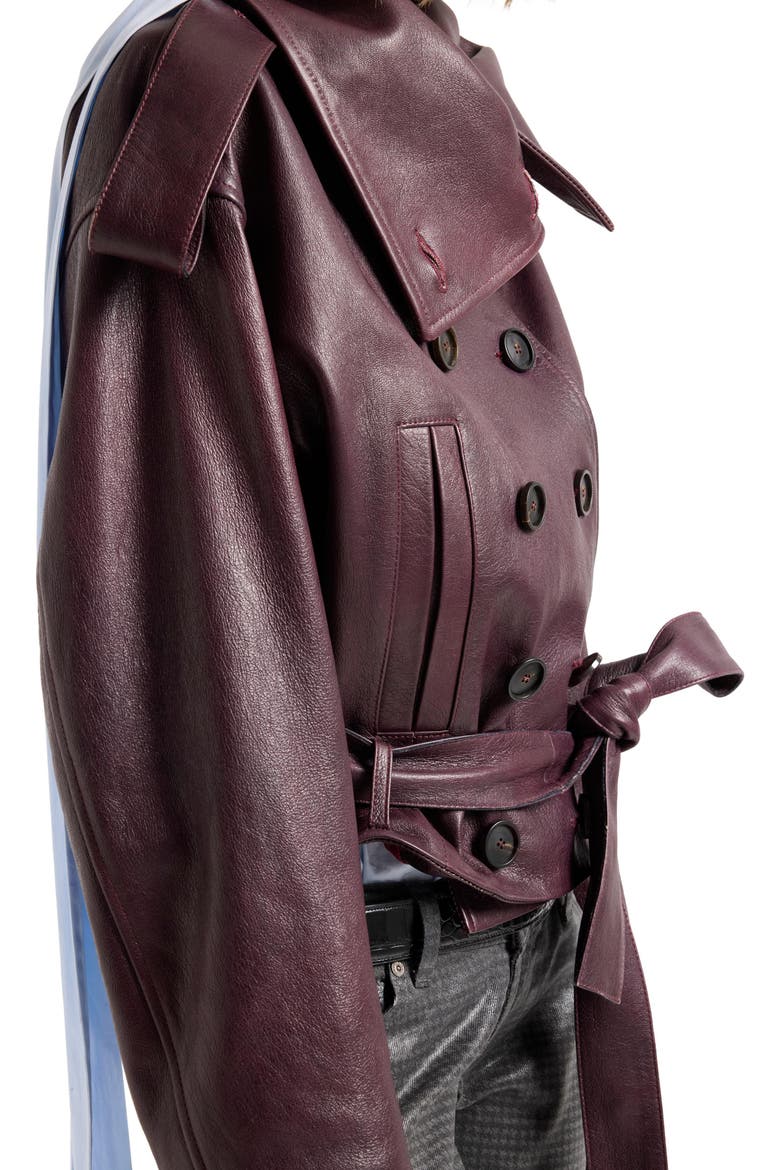 Double Breasted High Neck Leather Jacket, Alternate, color, LEATHER BURGUNDY
