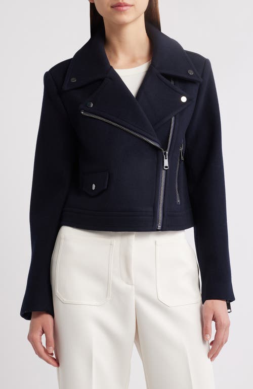 Reiss Arlow Asymmetric Zip Wool Blend Jacket In Navy