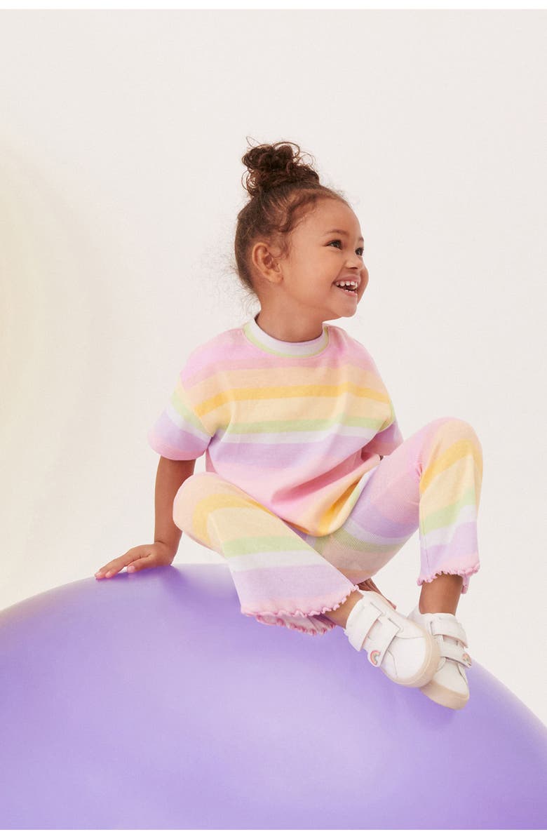 NEXT Kids' Rainbow Stripe Cotton T-Shirt & Leggings Set, Alternate, color, 