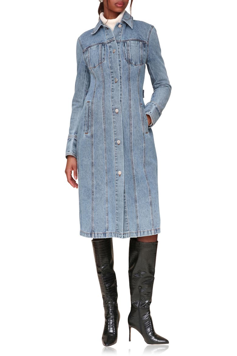 Fitted Long Denim Jacket, Alternate, color, BLUE WASH