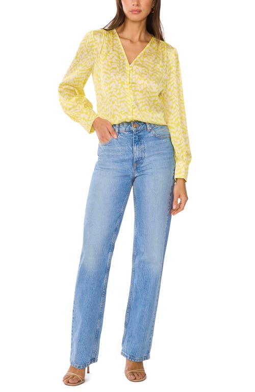VINCE CAMUTO VINCE CAMUTO ABSTRACT PRINT SHIRRED BUTTON-UP SHIRT 