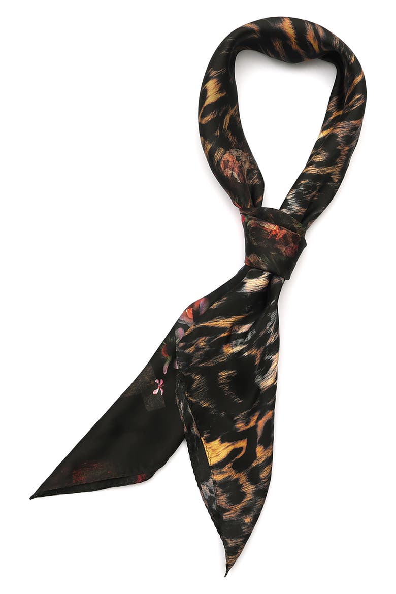 Charm Jinx Mix Square Scarf, Main, color, BLACK/ ANIMAL PRINT